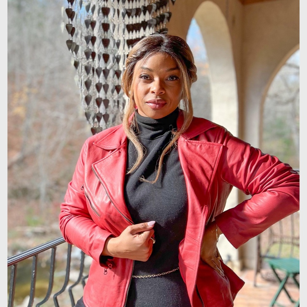 Women's Red Genuine Leather Jacket L/XL